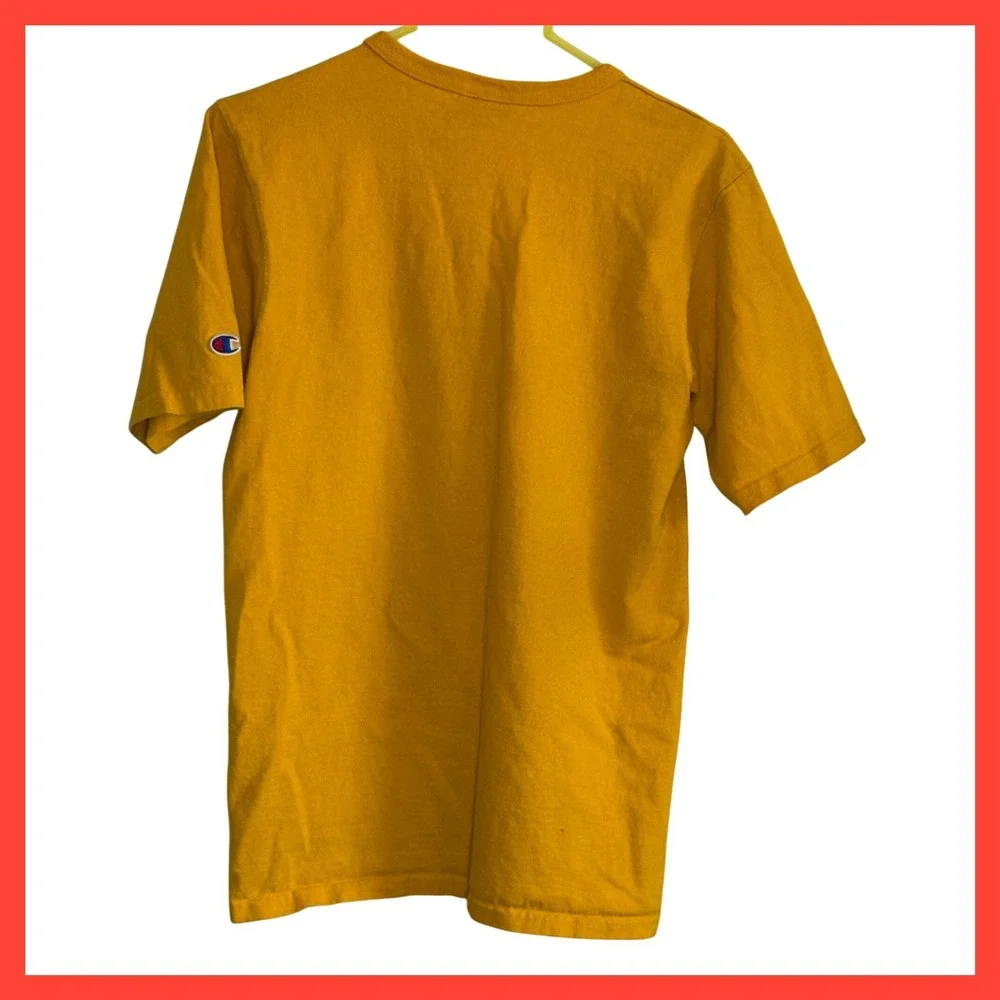 Champion Mens Small Yellow Graphic Logo Short Sleeve T-Shirt Crew Neck Mustard - Picture 3 of 5